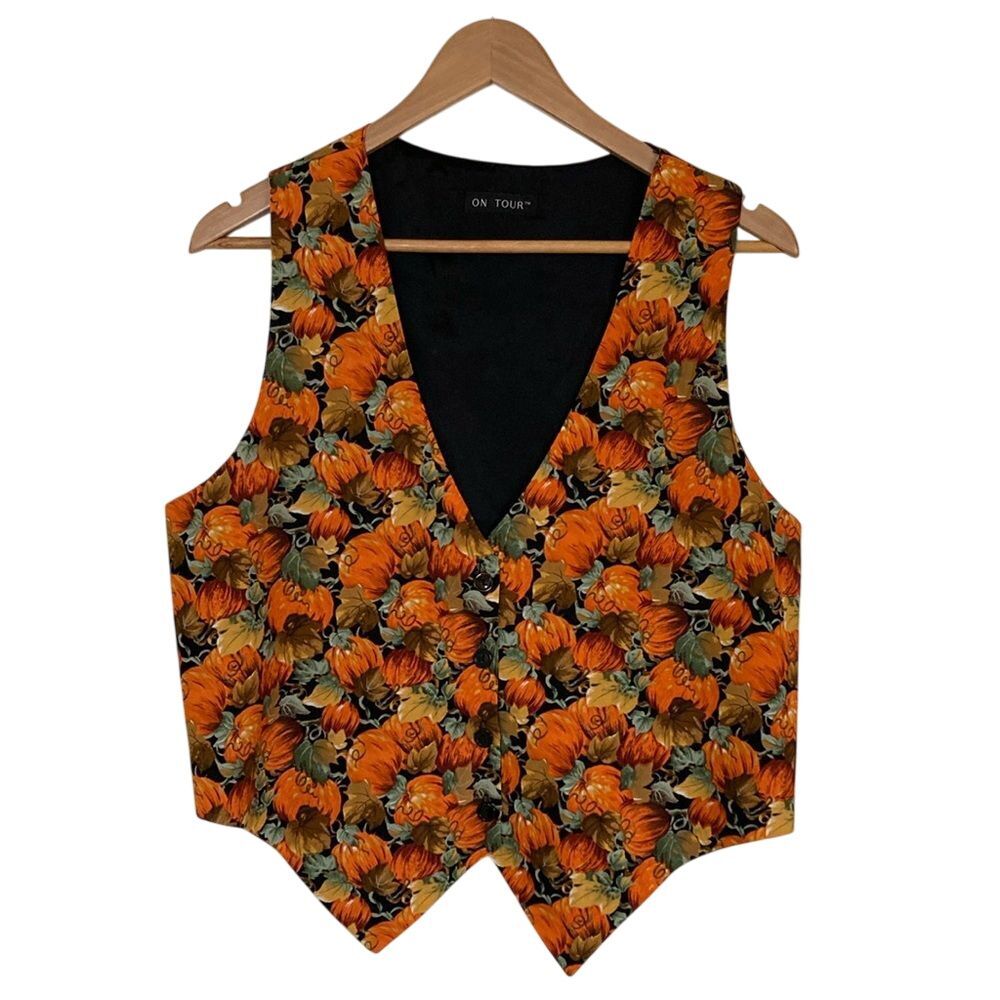 On Tour Womens Pumpkin Vest‎ Size L Fall Orange Halloween Vintage